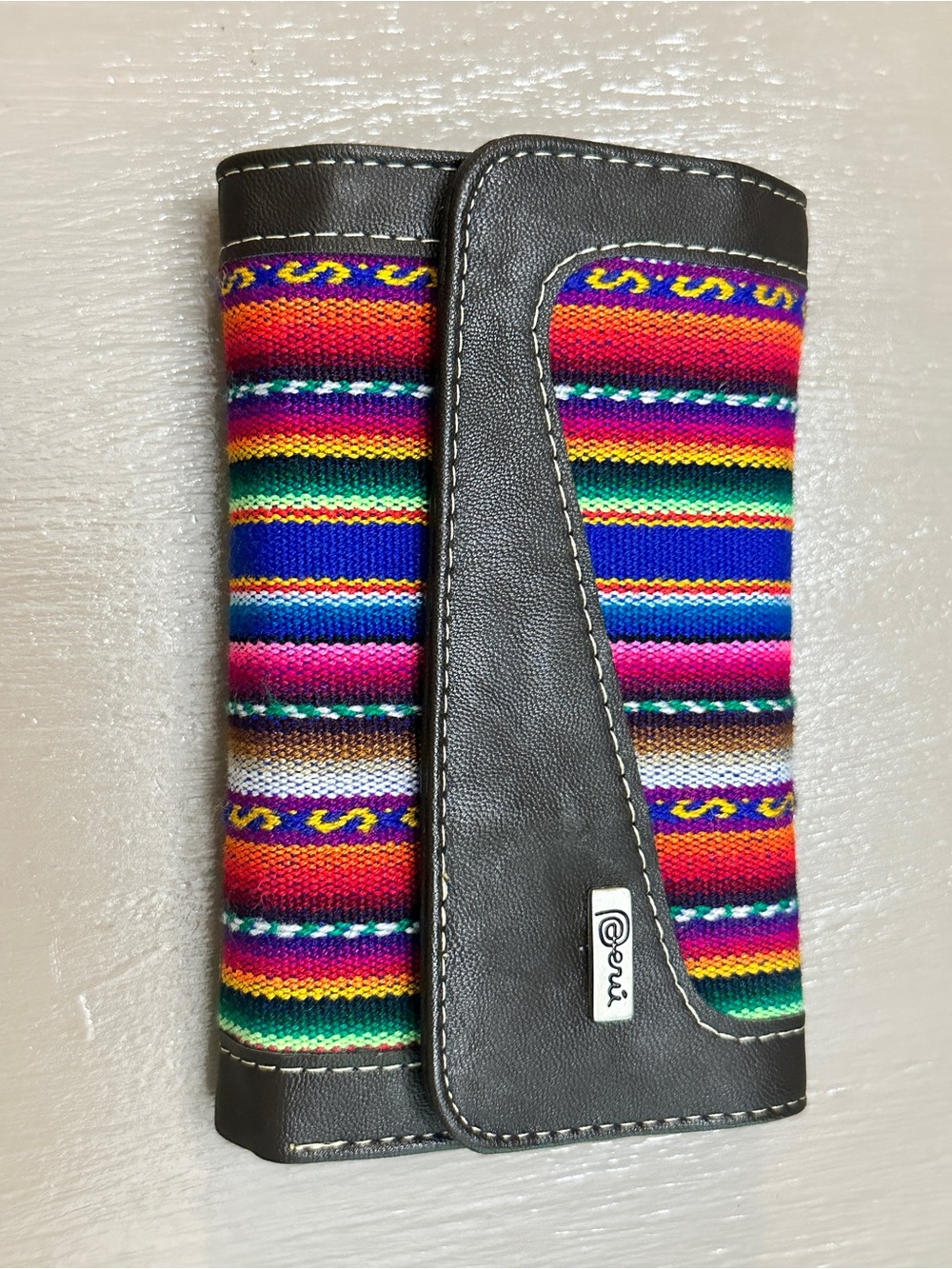 Peru Woven Textile Trifold Wallet Leather Trim Snap Flop Coin Pocket Souvenir